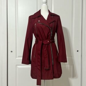 Calvin Klein Cherry Red Trench Coat with Belted Waist